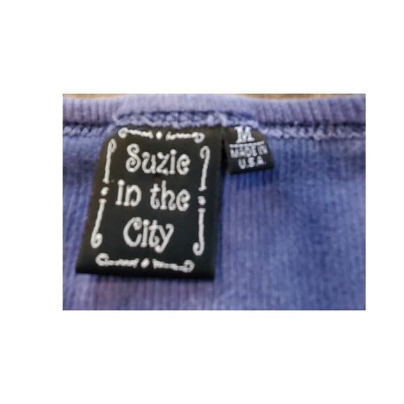 Suzie in the City USA Vintage Ribbed fitted Y2K fleur de Lis Top Medium - Picture 4 of 7